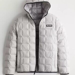 Hollister Mens Ultimate Puffer Jacket sz XL Grey Lightweight